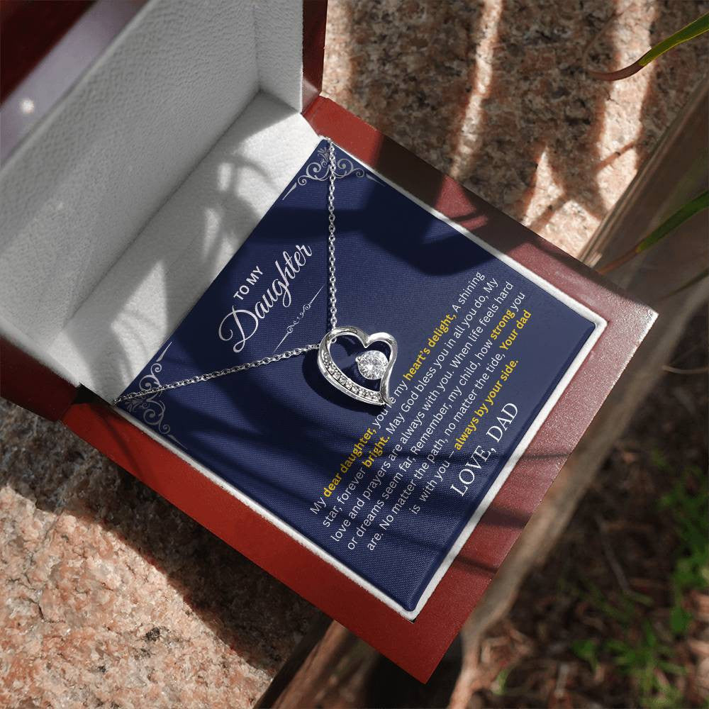 daughter necklace, forever love necklace, heart pendant, CZ stones, gift for daughter from dad