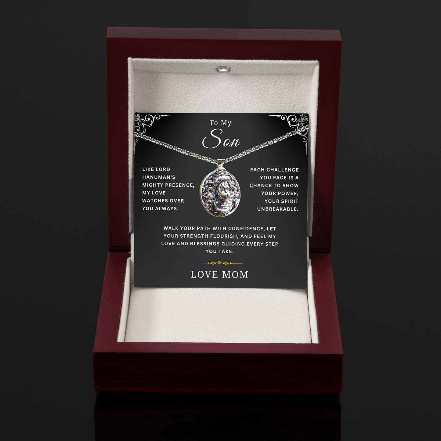 To My Son - Hanumanji Strength Silver Pendent