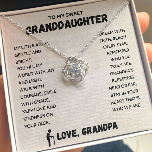 To My Granddaughter – Love Knot Necklace from Grandpa | Meaningful Gift for Granddaughter | Unbreakable Bond Jewelry with Gift Message Card