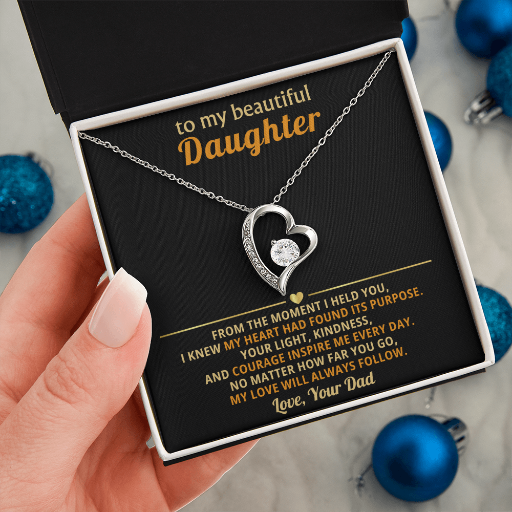 Forever Love Necklace from Dad to Daughter – Meaningful Heart Pendant with CZ Stones | Gift for Daughter