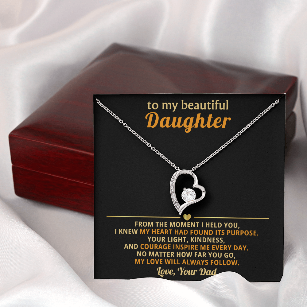 Forever Love Necklace from Dad to Daughter – Meaningful Heart Pendant with CZ Stones | Gift for Daughter