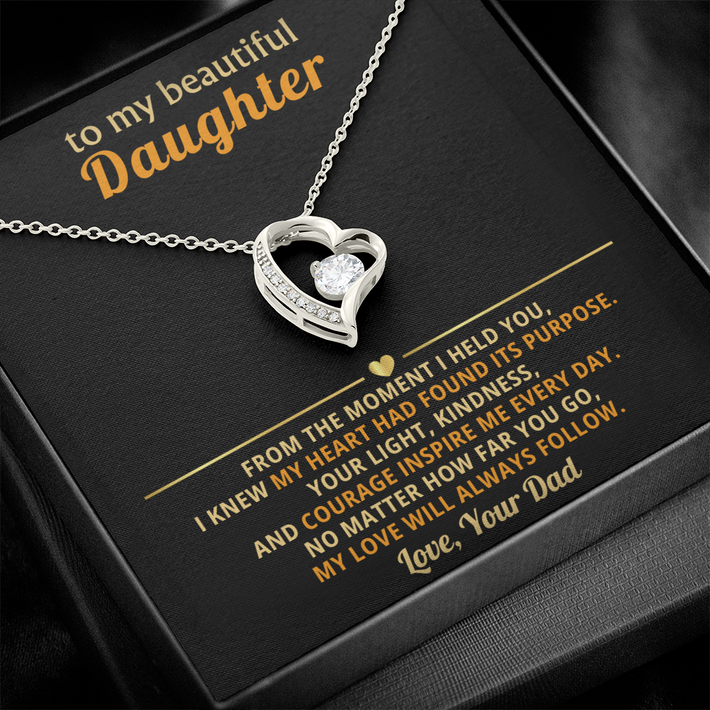 Forever Love Necklace from Dad to Daughter – Meaningful Heart Pendant with CZ Stones | Gift for Daughter