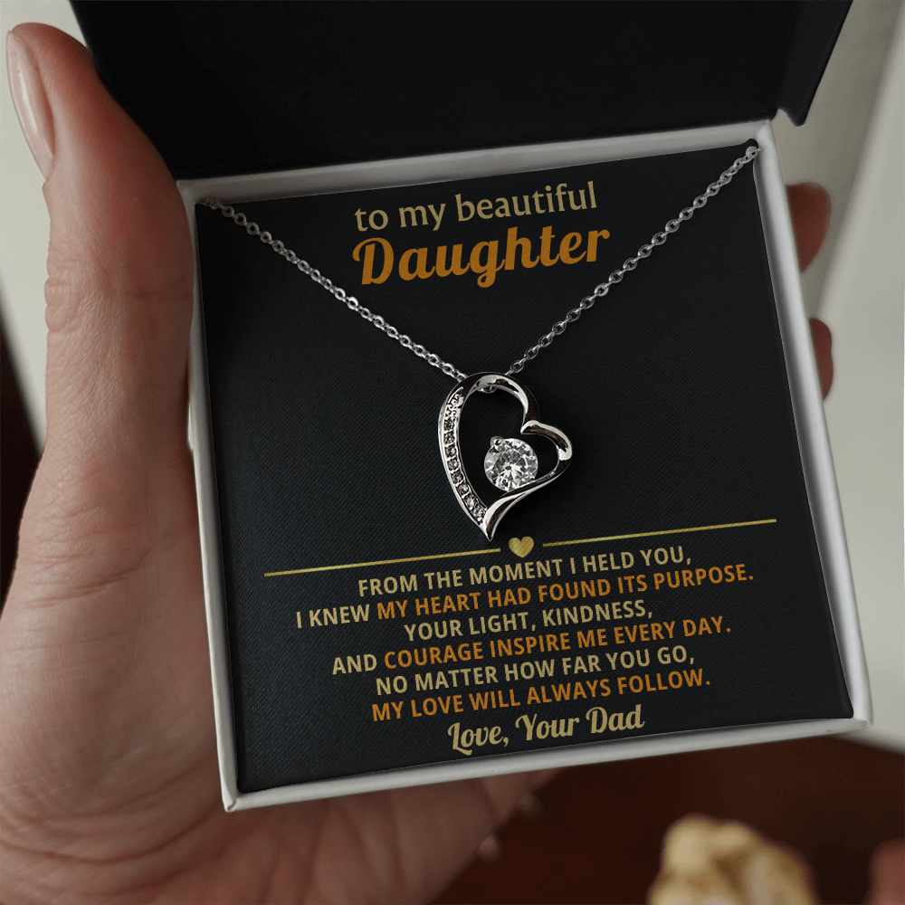 Forever Love Necklace from Dad to Daughter – Meaningful Heart Pendant with CZ Stones | Gift for Daughter