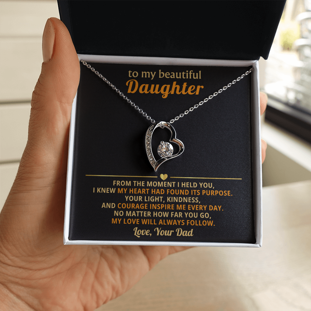Forever Love Necklace from Dad to Daughter – Meaningful Heart Pendant with CZ Stones | Gift for Daughter