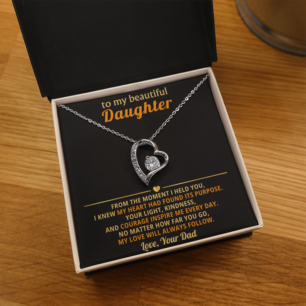 Forever Love Necklace from Dad to Daughter – Meaningful Heart Pendant with CZ Stones | Gift for Daughter