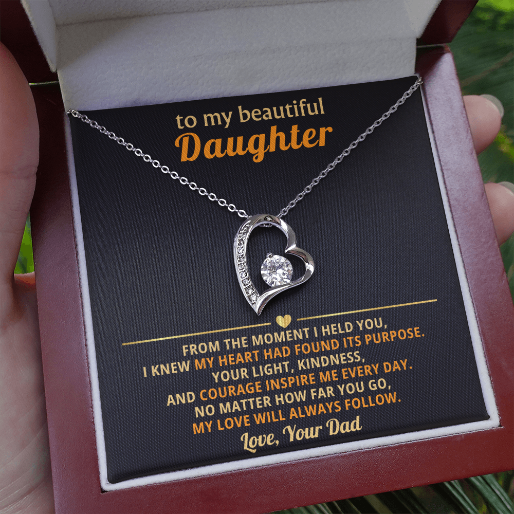 Forever Love Necklace from Dad to Daughter – Meaningful Heart Pendant with CZ Stones | Gift for Daughter