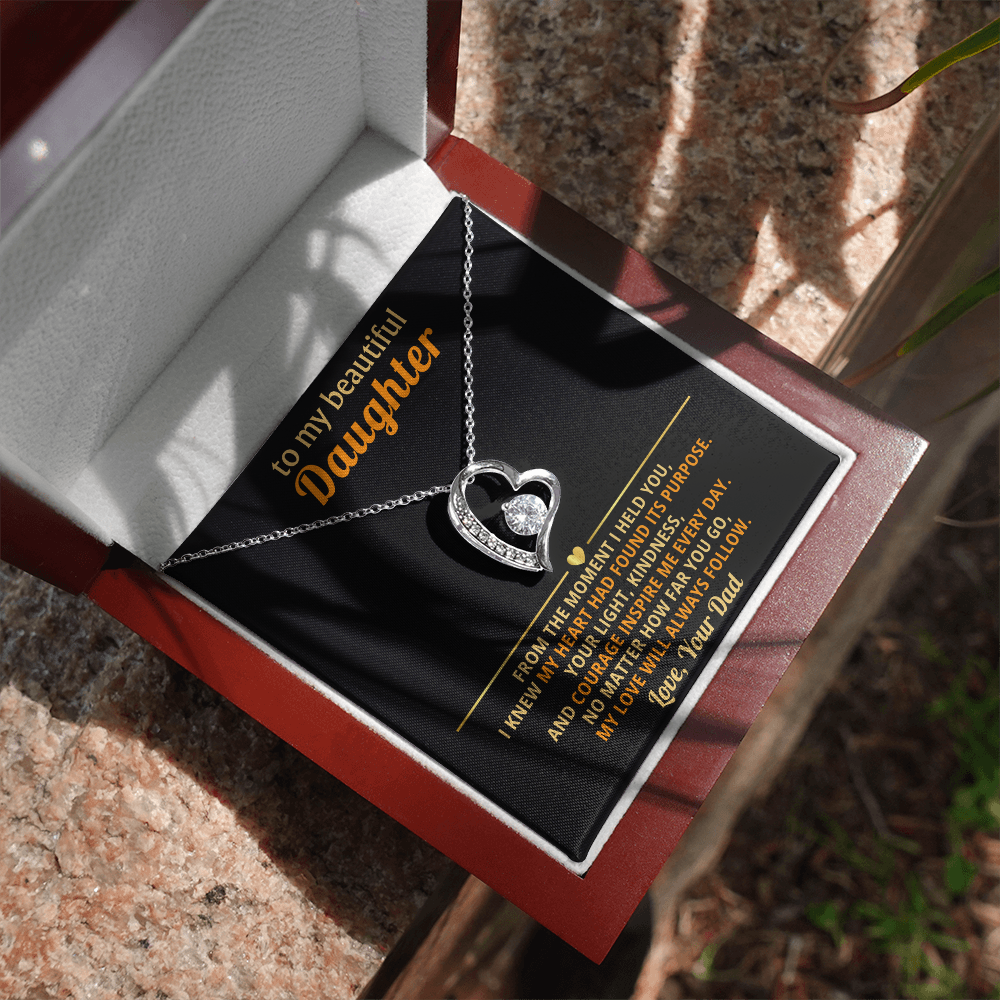 Forever Love Necklace from Dad to Daughter – Meaningful Heart Pendant with CZ Stones | Gift for Daughter